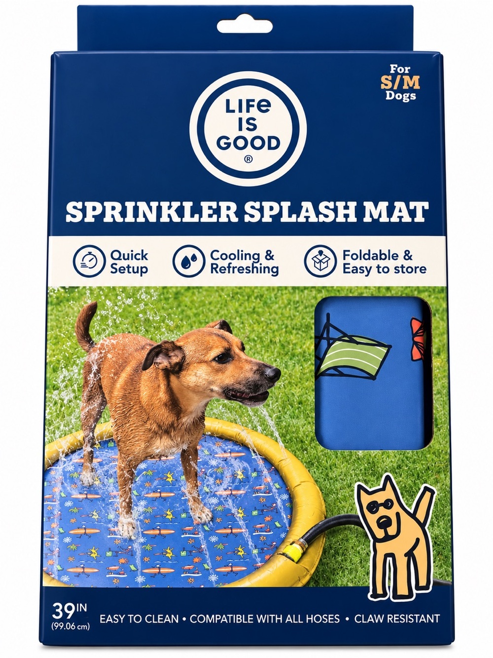Life Is Good Blue and Yellow Sprinkler Splash Mat for Dogs